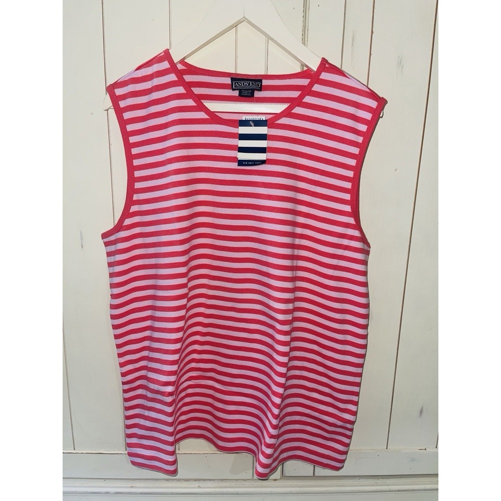 Womens Lands End Sleeveless Shirt. NWT 1X Pink Striped Pullover Summer Casual